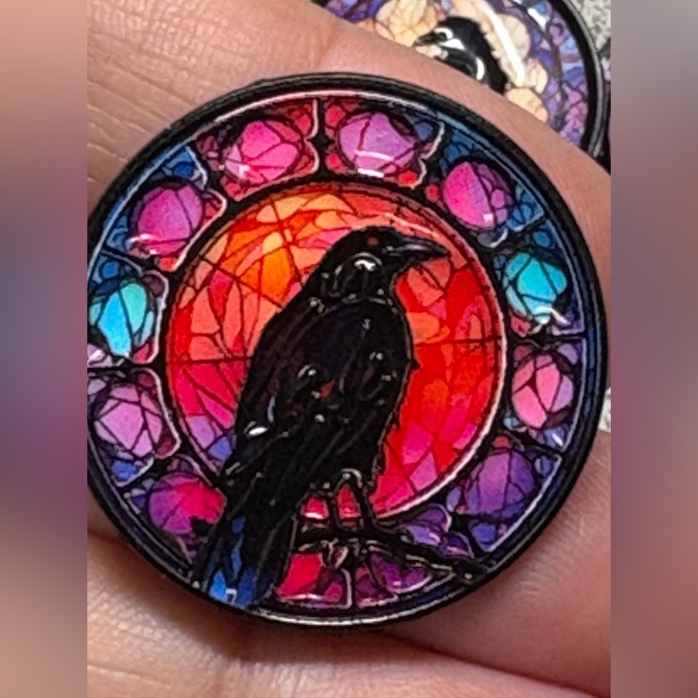 Stunning glossy Colorful Stained Glass raven Pin